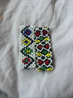 Huichol Beaded Bracelet with White, Red, Yellow, Green & Blue Diamond Pattern